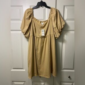 NWT And Now This Women's Tan Puff Sleeve Camel Brown Dress
